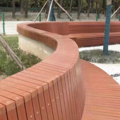 广东省公园木塑靠背座椅现场定做案例