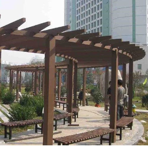 广东省街心花园弧形休闲塑木葡萄架花架施工工程案例